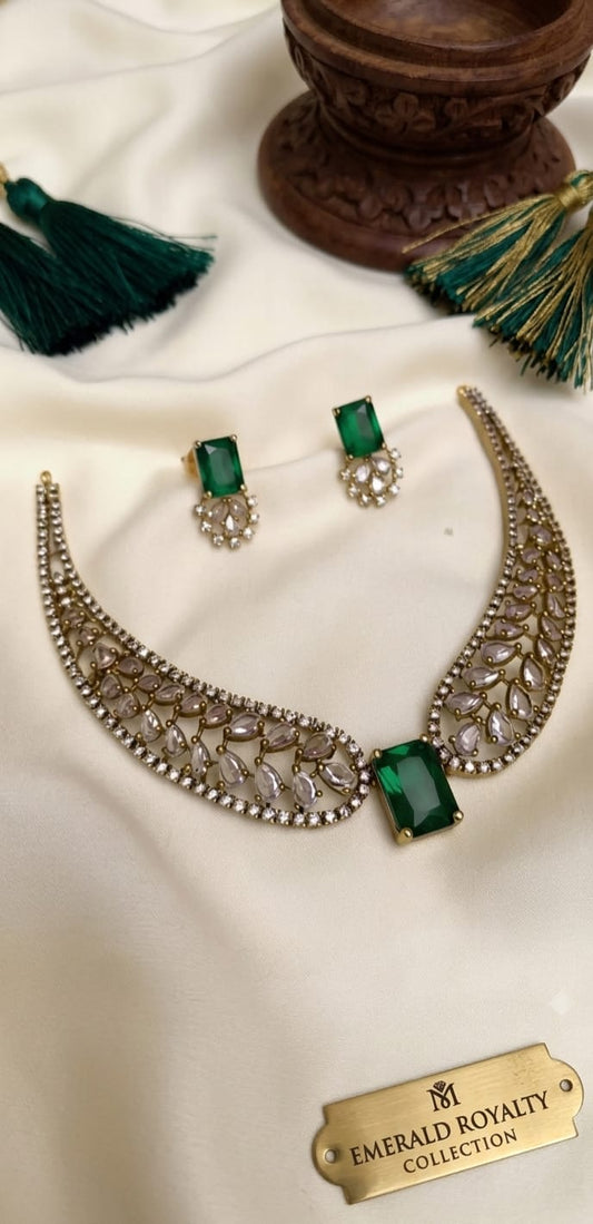 Zk Necklace Set with Emerald Stone & Earrings for Women | Wedding & Party Wear Jewellery